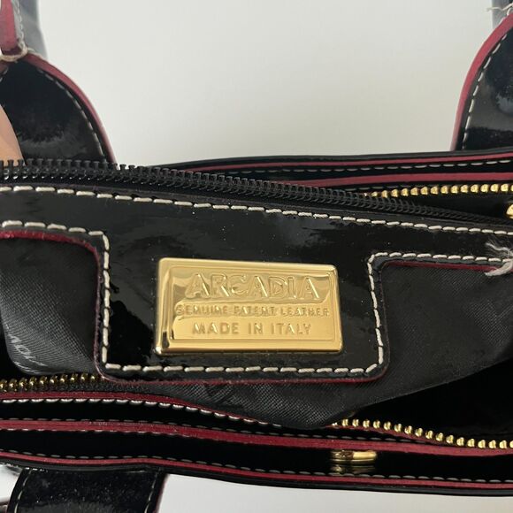 Arcadia Handbag Women Black Red Patent Leather StructuredShoulder Strap Business - Picture 6 of 10